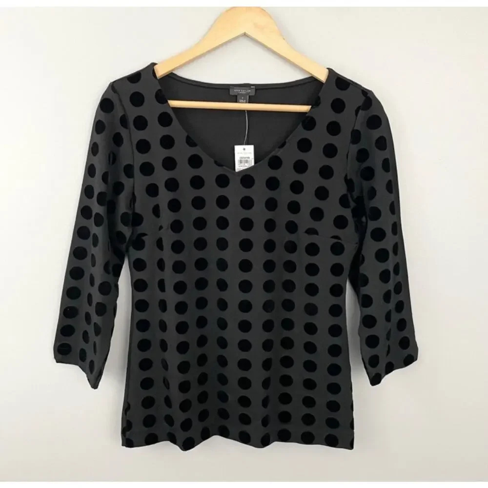 Ann Taylor NWT Black Velvet Dot Blouse